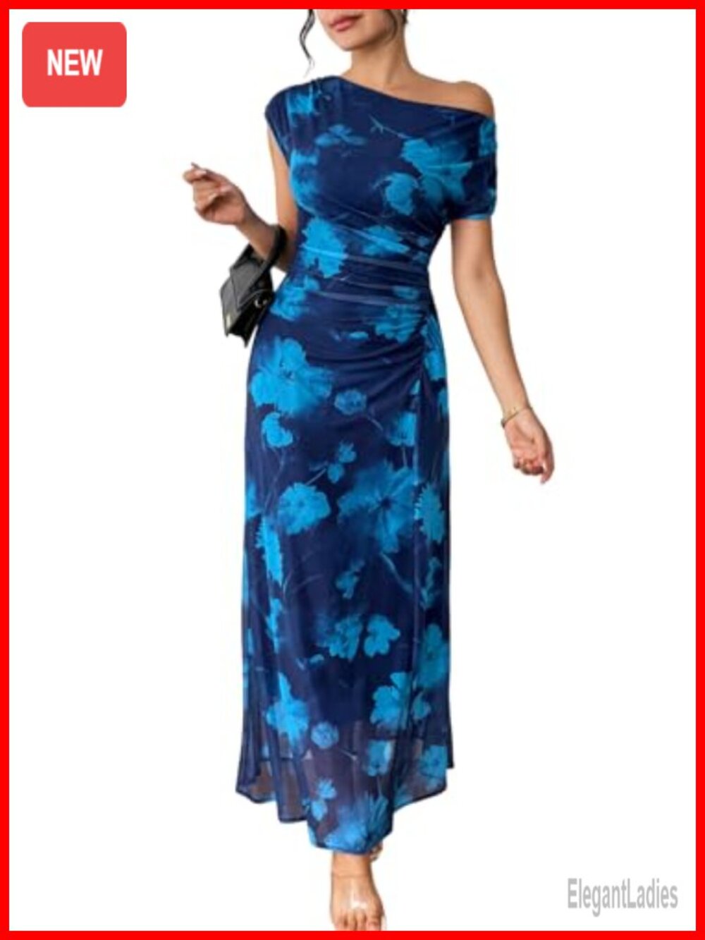 Floral Off Shoulder Wedding Guest Maxi Dress Ruched Waist